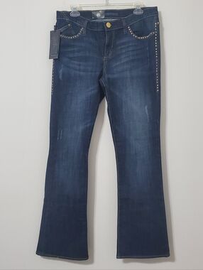 Rock & Republic Kasandra Bootcut Jeans Blue Gold Size 12 NEW